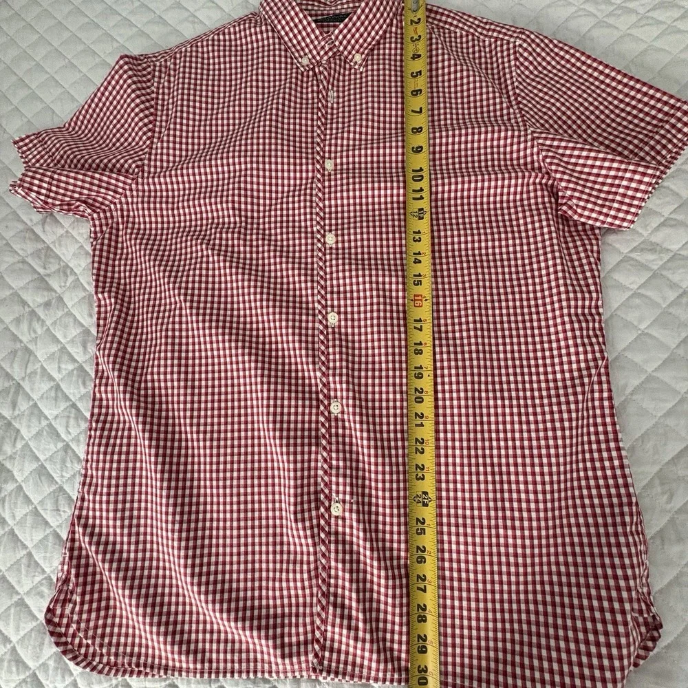 Banana Republic Camden 100% CottonShirt Red White Short Sleeve Button Up Mens LG